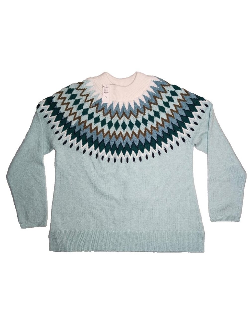 NWT TALBOTS Petite Large PL Mockneck Chevron Fair Isle Nordic Sweater Ice Green - Picture 2 of 8